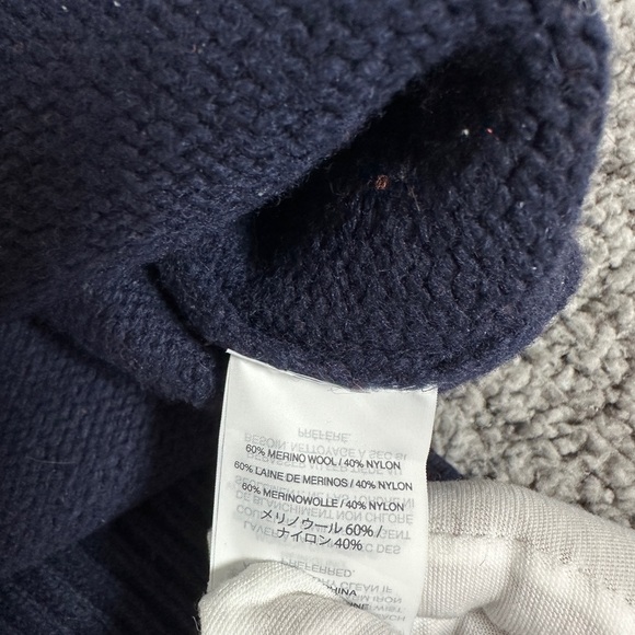 J Crew Women Fair Isle Sweater Merino Wool Blend Ruffle Sleeve Navy Orange Large - Picture 9 of 10